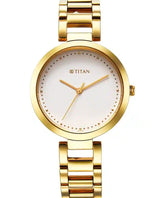 Titan Women's Watch Workwear Collection, White Dial Gold Stainless Steel Strap, 2480YM03